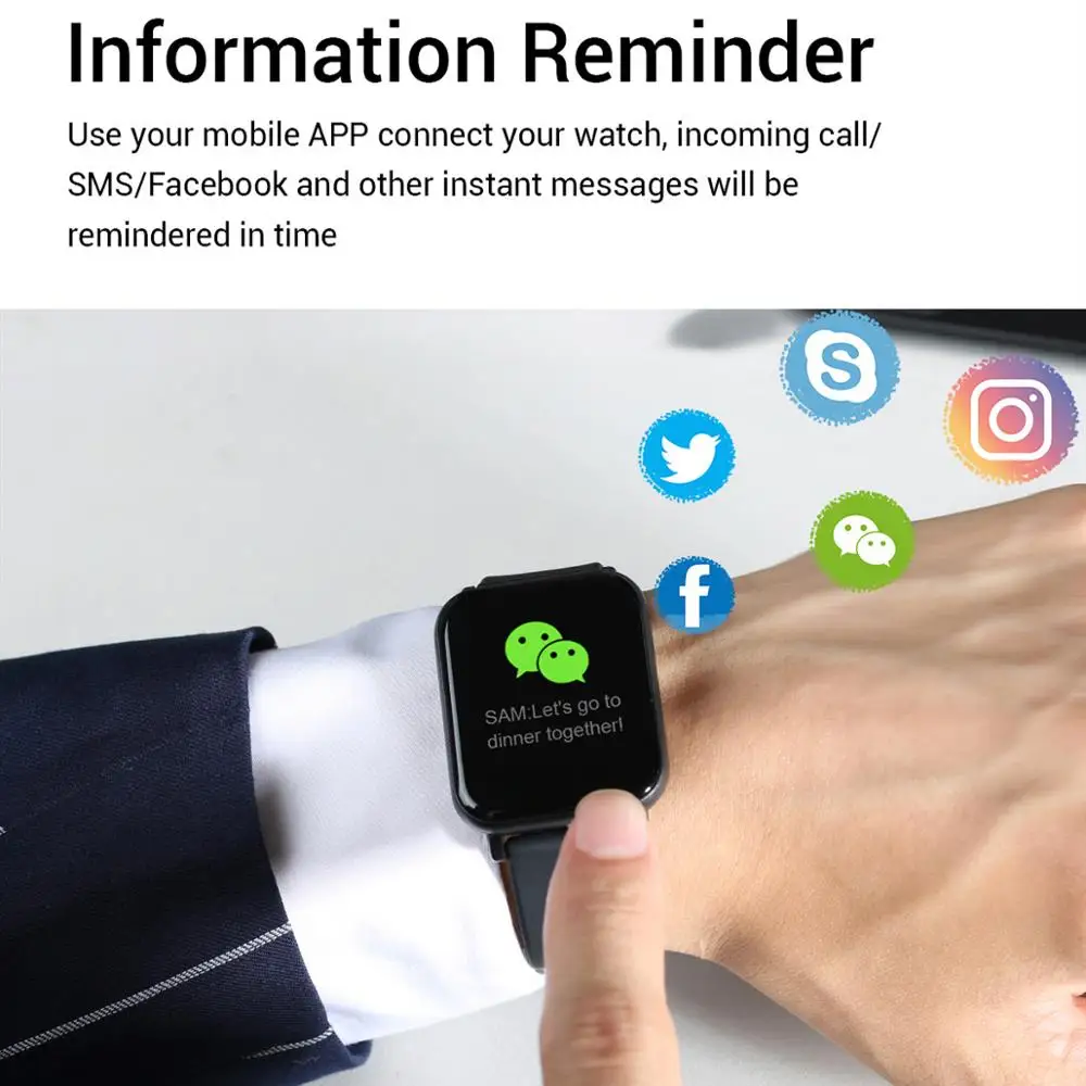 

GIAUSA R16 Sport Call Message Reminder Smart Watch Women Pink Black Heart Rate Men Smartwatch for android ios