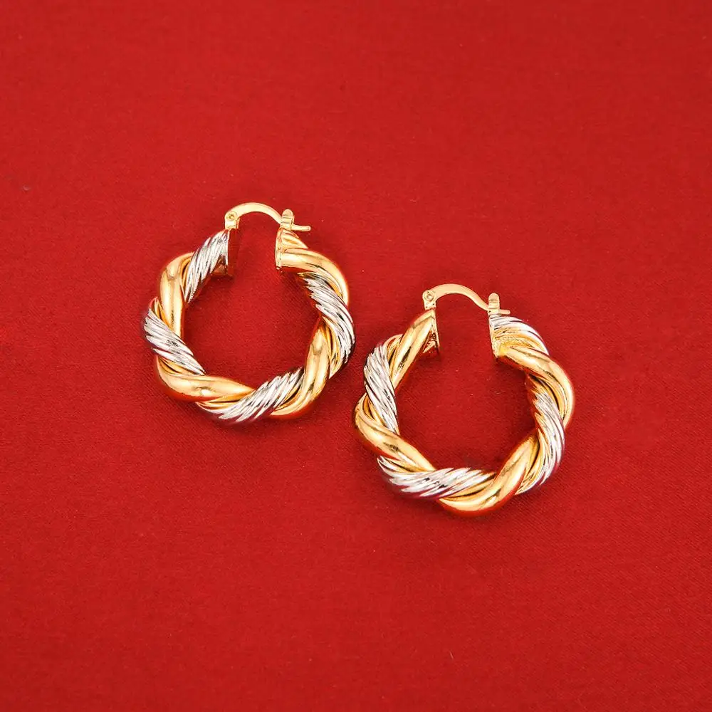 Эфиопские ювелирные изделия двухцветные витые серьги-кольца изысканные женские