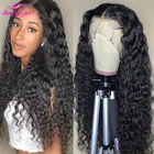 Парики из натуральных бразильских волос, 30 дюймов, прозрачные парики из сетчатой ткани, влажные и волнистые парики с водной волной и кружевной частью, парик с глубокой застежкой на сетке 4x4, волосы без повреждений