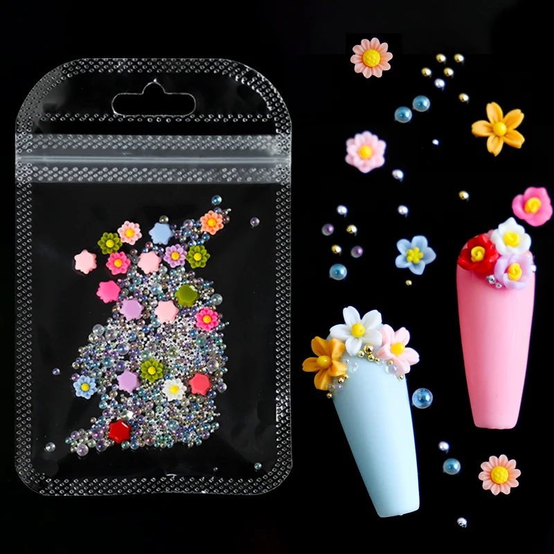 

20 шт. 3D акриловый цветок красочные украшения для ногтей разные размеры стальные шарики хрустальные бусины Стразы для маникюра