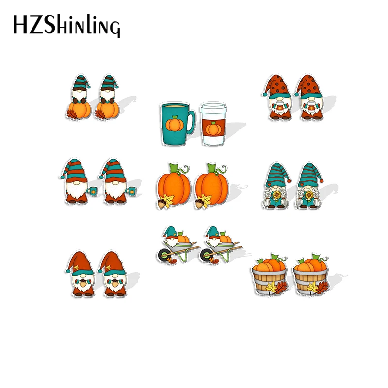 

2021 New Happy Fall Gnomes Stud Earring Pumpkin Art Acrylic Resin Earrings Epoxy Handmade Jewelry Gifts Girl
