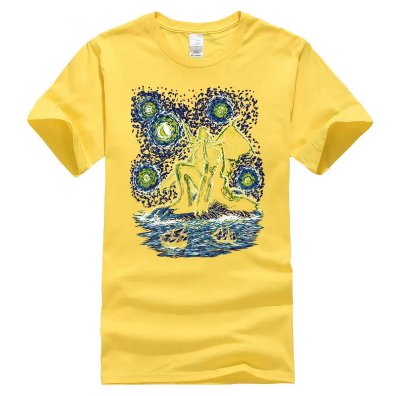 Футболки мужские с 3D-принтом звездной ночи Ктулху из чистого хлопка классическим