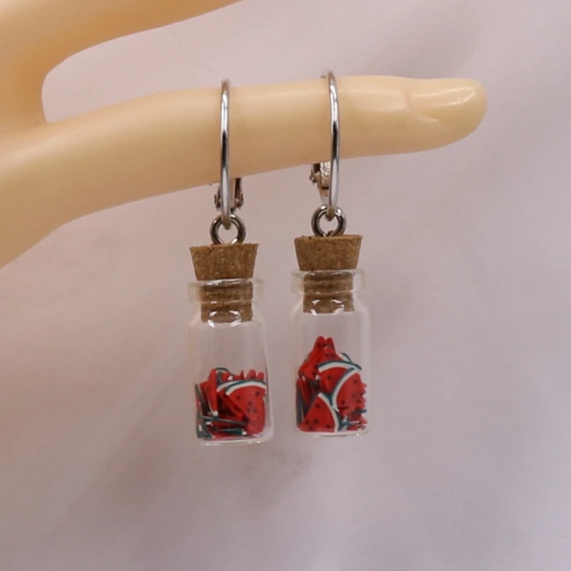 Серьги в виде арбуза искусство украшения фруктов искусственное стекло летний