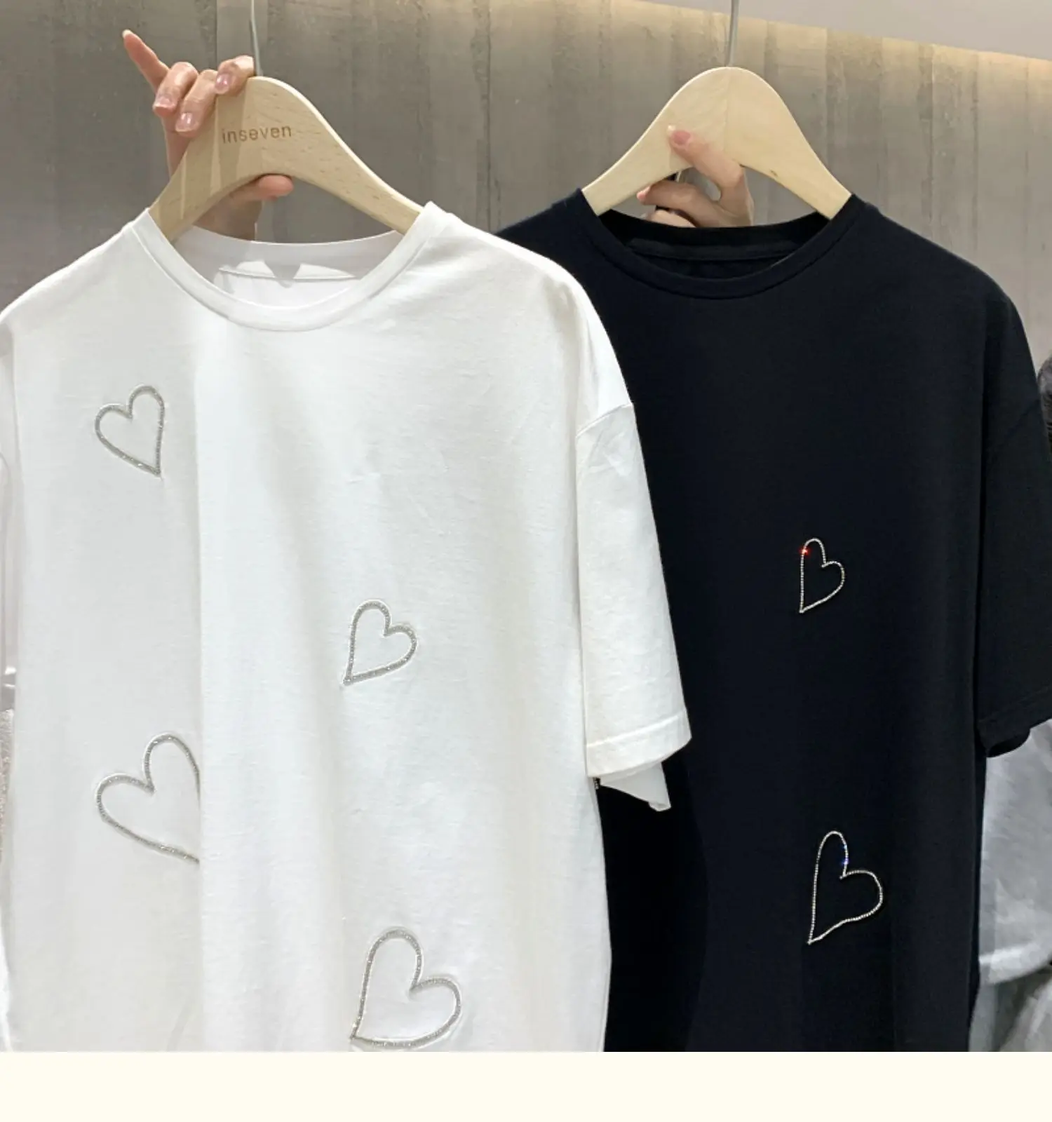 

2021 Summer New Printed Love White Short-Sleeved Tshirt for Lady Ins Trendy Pure Cotton Loose Slimming Basic T-shirt Women Tops