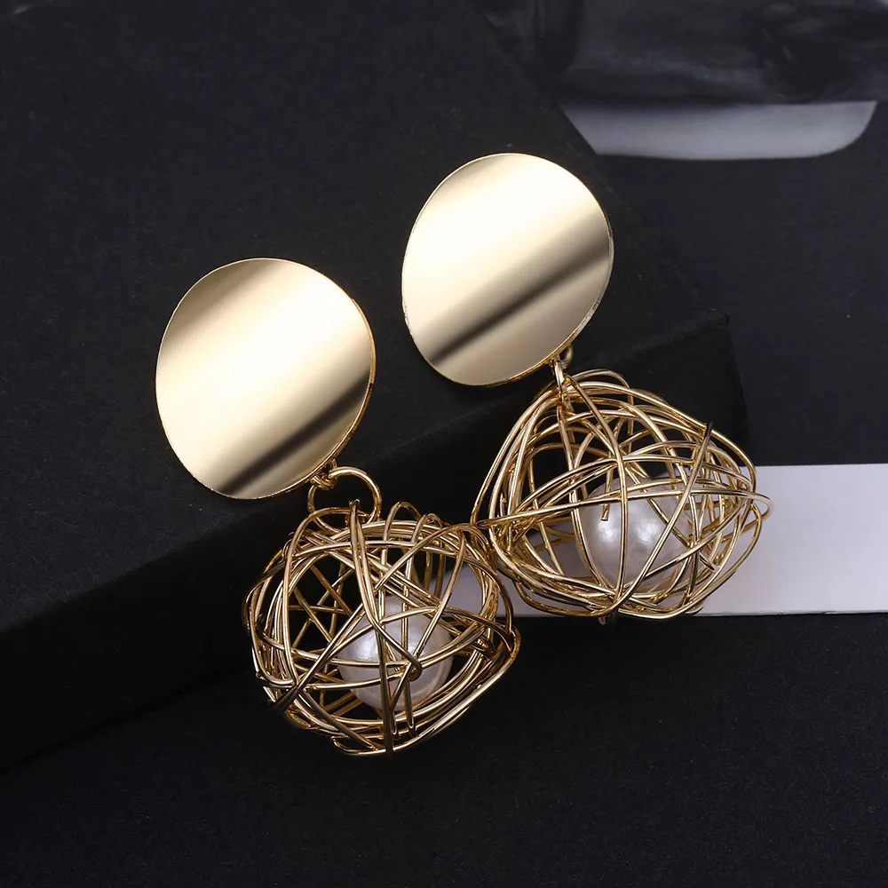 

FNIO Fashion Statement Earrings 2021 Geometric Round Earrings For Women Hanging Drop Dangle Earrings Modern Female Jewelry