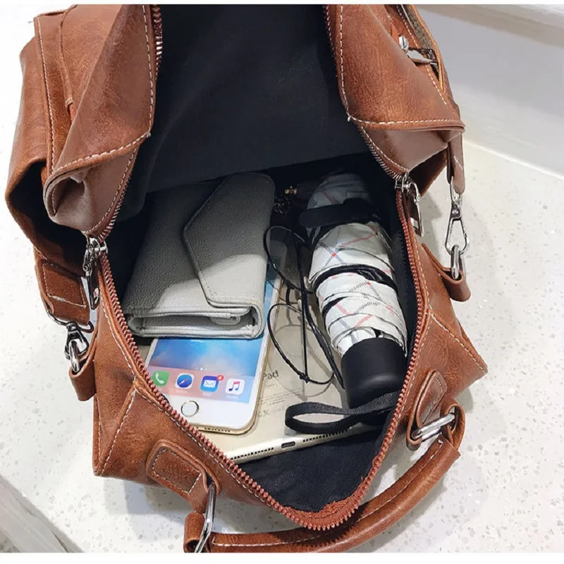 

Zhenli 2020 New PU Leather Backpacks Women's Independent Station Cross Border Trend Briefcase Retro Style Students Bag.