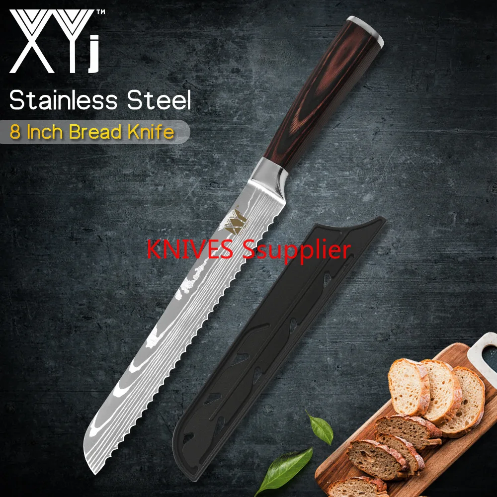 Нож для хлеба-8-дюймовый лазер из нержавеющей стали дамасский узор зубчатый