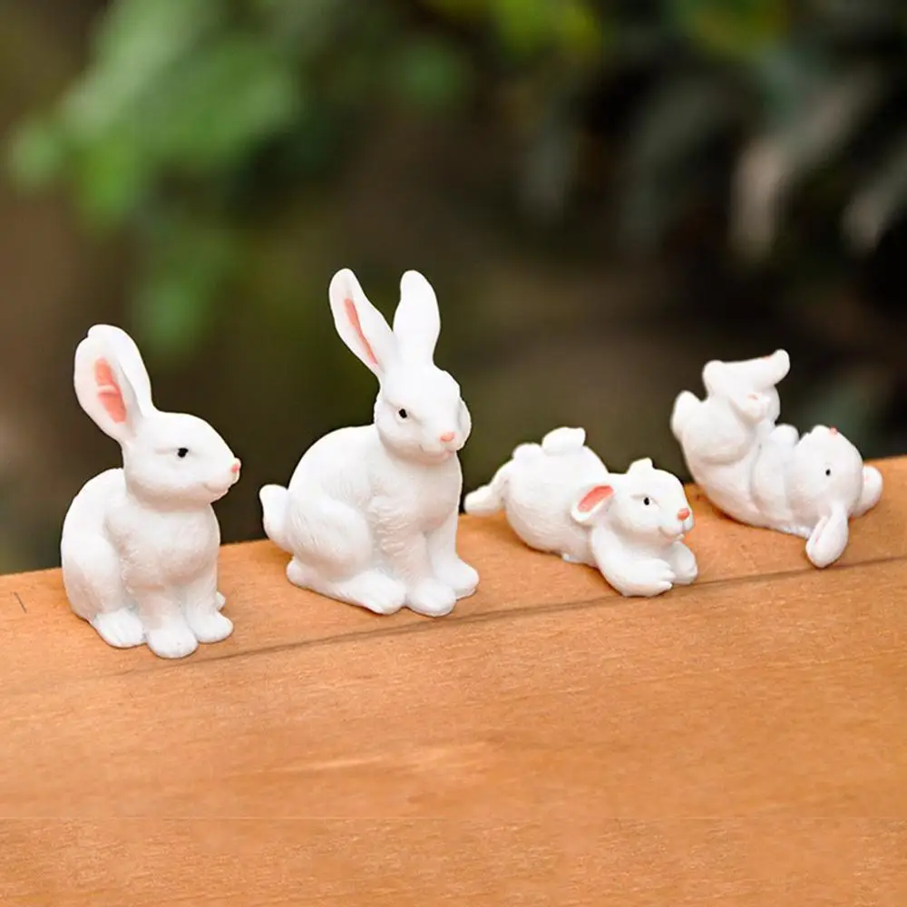 Семейная фигурка белого кролика модель животного из смолы микро-ландшафт