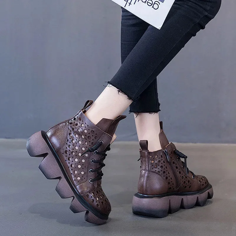 

Genuine leather spring sandals women's 2021 thick-soled hole shoes trifle bottom lightweight women's short boots breathable