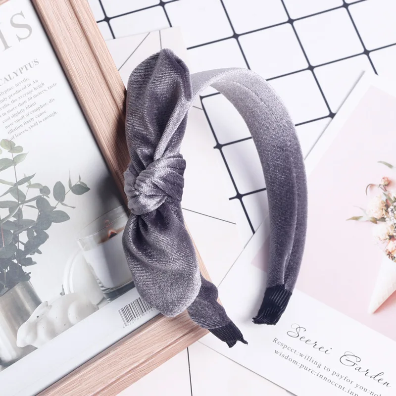 Новые однотонные бархатные ободок головной убор с ушами кролика для женщин и