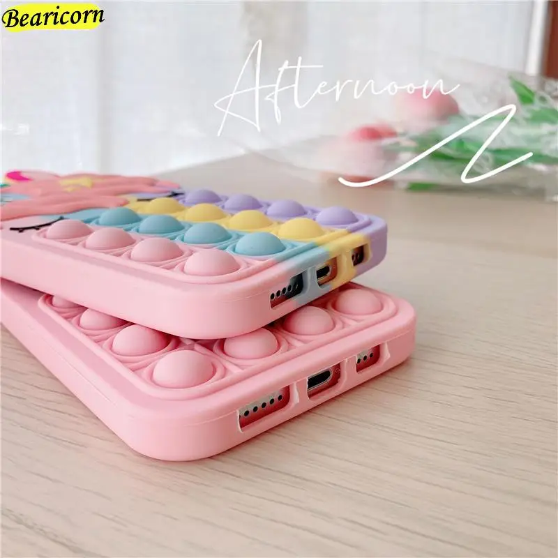 Pop Fidget Toys Bubble Case For iPhone 11 12 13 Pro X Xs Max XR 6 6s 7 8 Plus 5 5s SE Mini Cartoon Unicorn Soft Silicone Cover