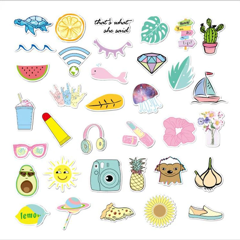 

35pcs Cute Cartoon DIY Nature Sticker For Skateboard Luggage Laptop Decals Waterproof Hand Account Decoration Sticker