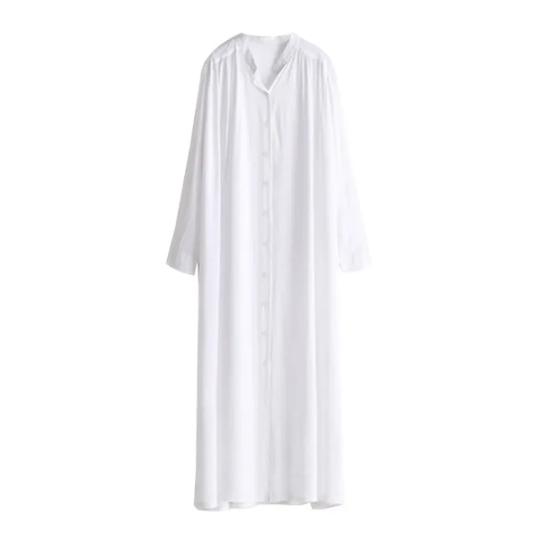 

Bl002 White Beach Blouse For Female Holiday Style Elegant Fashion Womens Loose V-neck Solid Split Dresses 2021