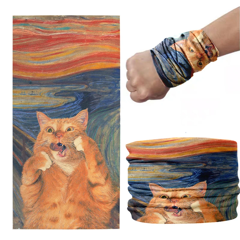 Модный женский шарф на шею с рисунком Ван Гога хиджаб забавным котом Летний