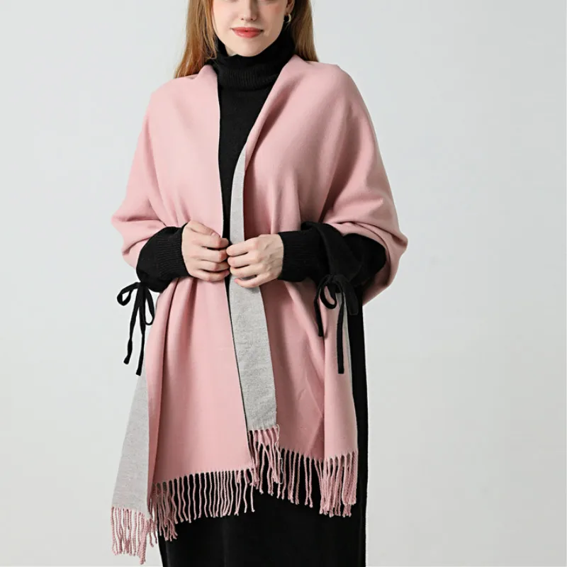 

Winter Cashmere Scarf Women Thick Warm Shawls Wraps Lady Solid Scarves Fashion Tassels Pashmina Blanket Quality Foulard 2021 New