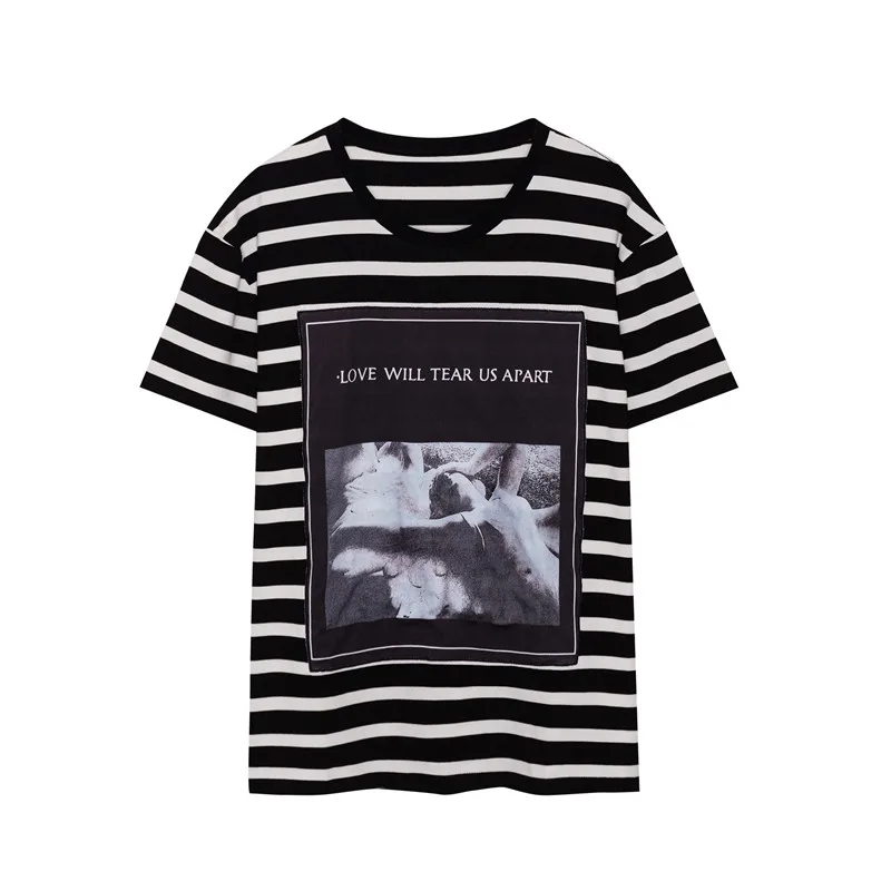 

Women Summer Black O-Neck Cotton Striped Pattern Print T-shirt Ladies Fashoinable Plus Size Tees Female Brand Casual Tops ZM166