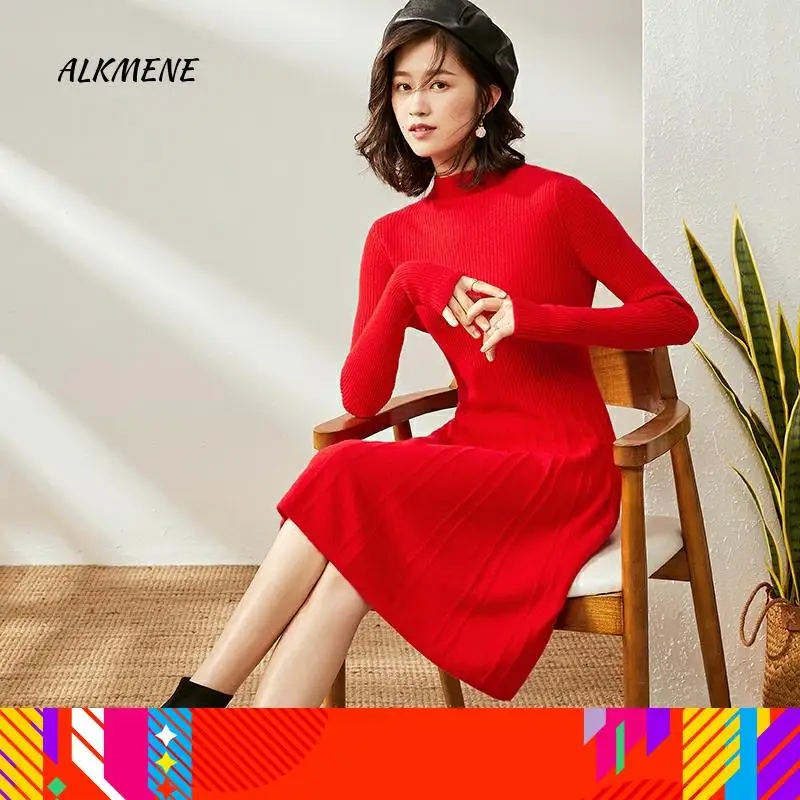 Женское трикотажное платье-свитер из 100% кашемира с вырезом лодочкой Осень-зима