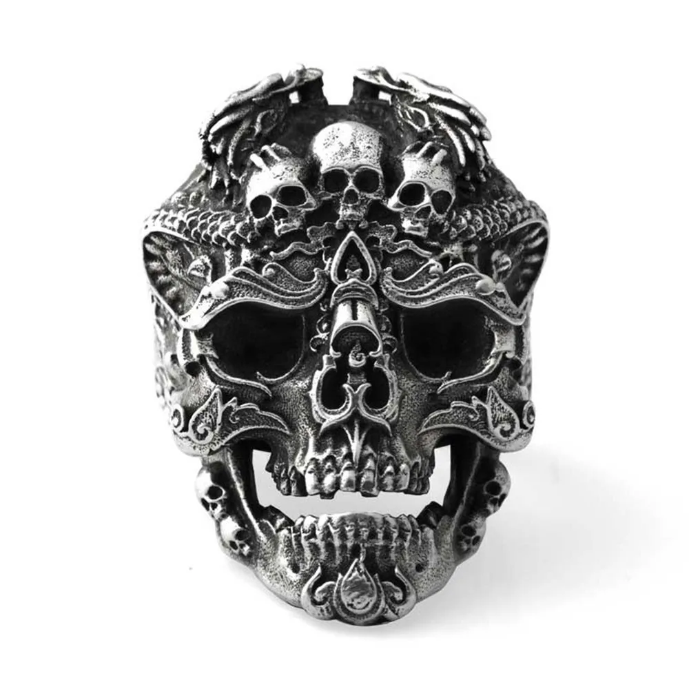 

Megin D Silver Plated Punk Multi Skull Dragon Evil Vintage Rings for Men Women Couple Friends Gift Fashion Jewelry Bague Anel