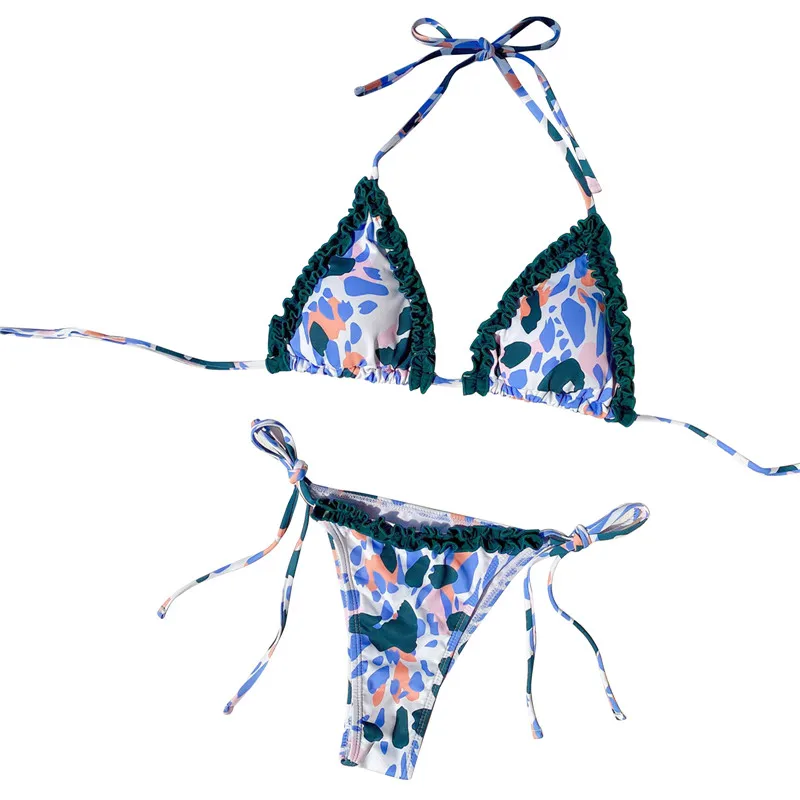 

Women's Swimsuit Swimwear Bikinis Set 2021 Bikinis New Summer Ruffle Split Swimsuit No-Sleeve Deep V-Neck Bra Party