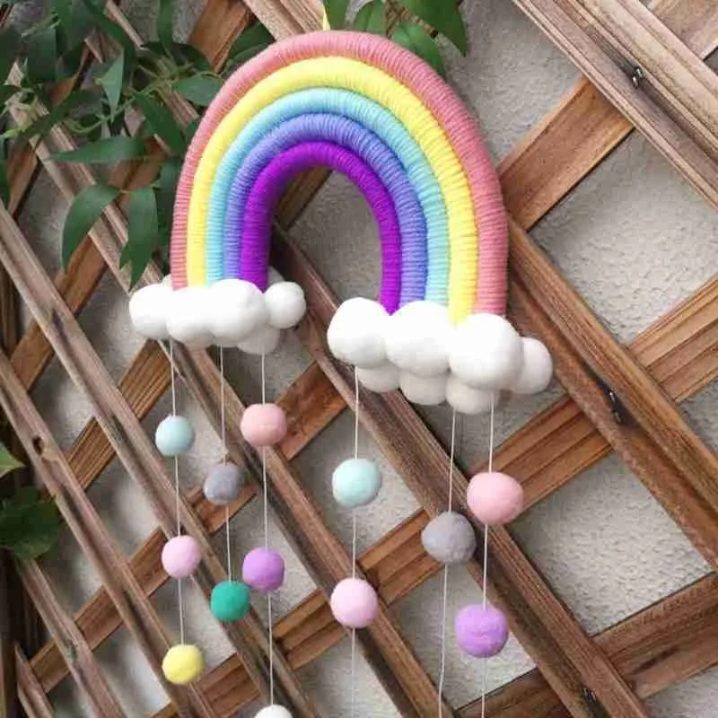 

1pcs Rainbow Wall Hanging Ornament Handmade Woven Cotton Decoration For The Hanging Room Cloud Home Wall Rainbow Rope Rainb H1N2