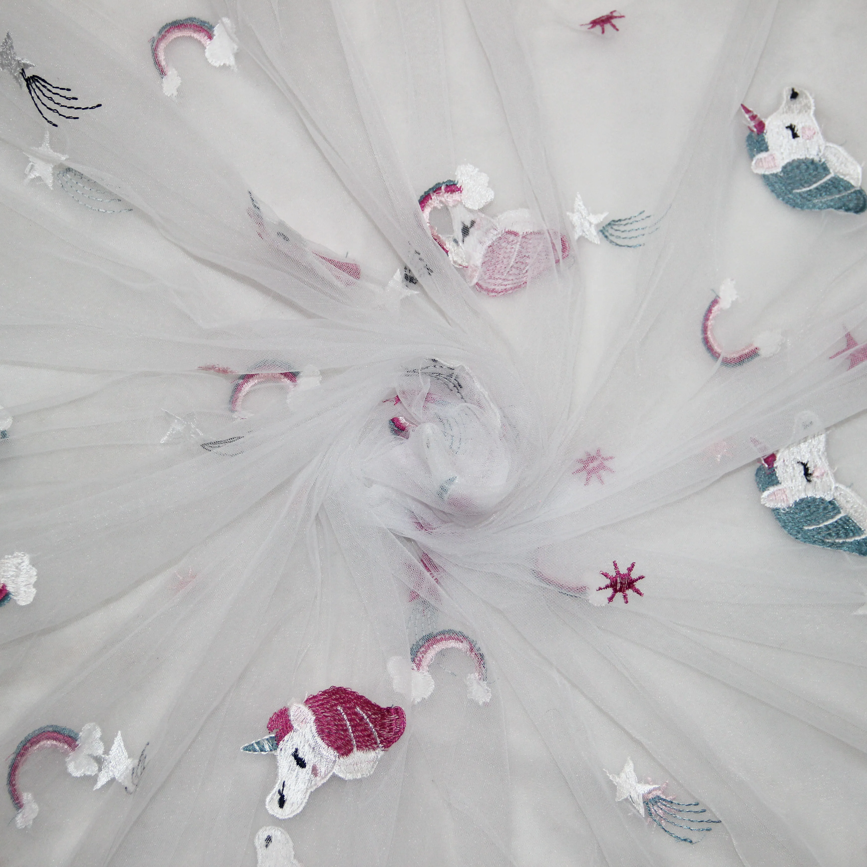 

3meters nylon unicorn embroidered soft mesh tulle fabric environmental protection fabric accessory for DIY Wedding tutu dress
