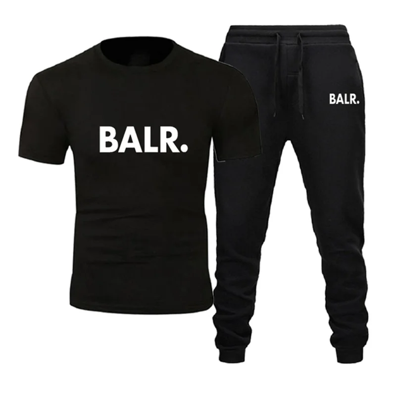 

2021Men's Tracksuit Two Pieces Sets BALR Men Casual Fitness Sport Suit Short Sleeve t Shirt+Trousers Men's Casual Sportswear Sui