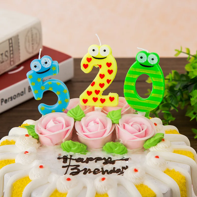 Мультяшная лягушка 0-9 цифры свечи торт капкейк топперы детский день рождения