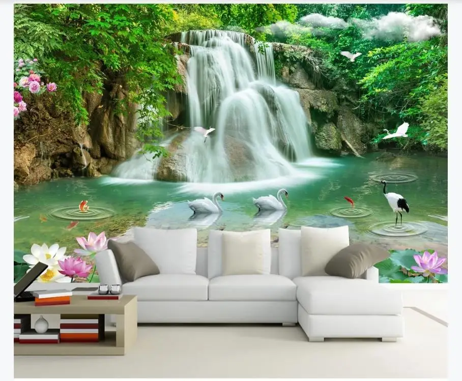 

Custom 3D Stereoscopic landscape and waterfall painting Mural Wallpaper Living room TV background Wall Paper Home Decor