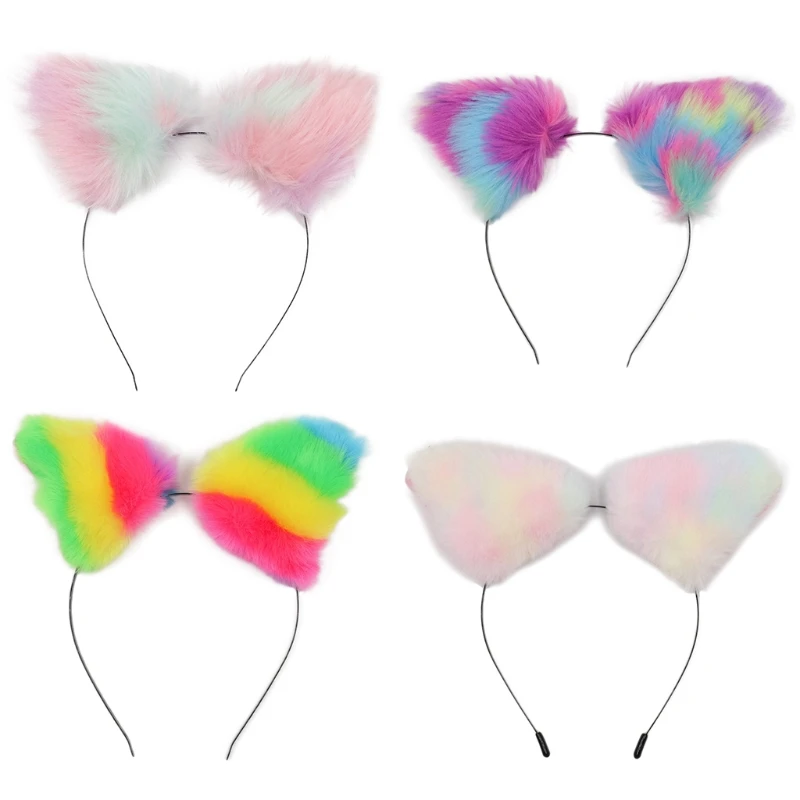 Металлическая обтягивающая повязка на голову с котятами из искусственного меха