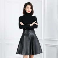 2022 leather pleated skirt sheepskin skirt over the knee leather skirt new autumn and winter all match sheepskin skirt k3