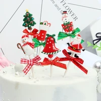 10pcs resin cake toppers cartoon snowman xmas tree cupcake toppers flags cake baking decor diy christmas wedding party supplies