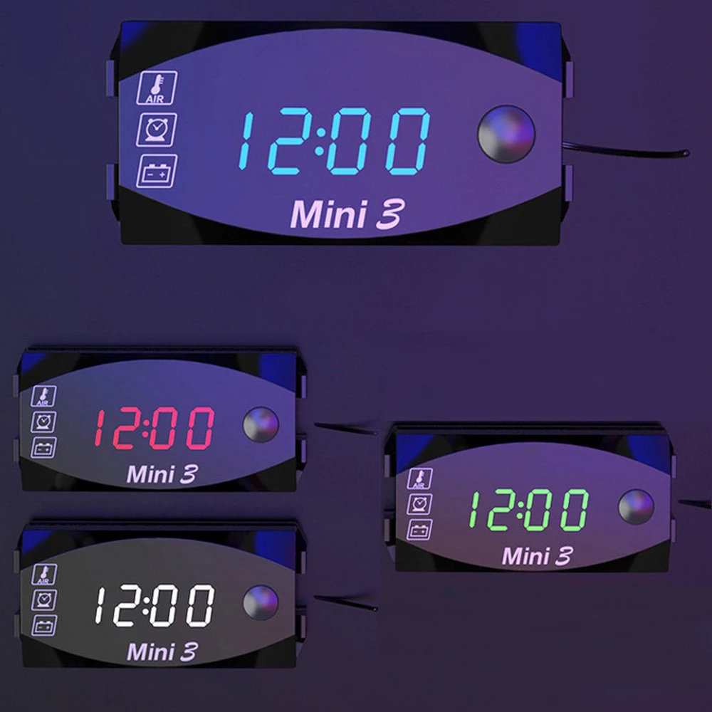 12V Universal Motorcycle Electronic Clock Thermometer Voltmeter 3-In-1 IP67 Waterproof Dust-proof LED Watch Digital Display | Автомобили и