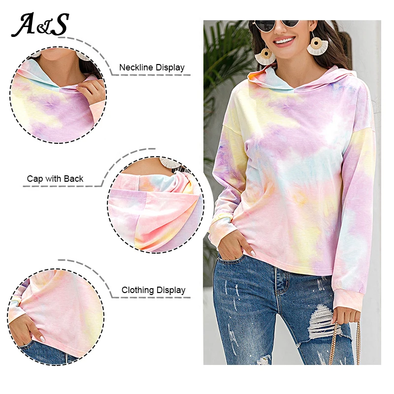 

Anbenser Vintage Women Tie Dye Hoodies Colorful Printed Long Sleeve Sweatshirt Fashion Pullover Short Tops Gradient Shirt Female