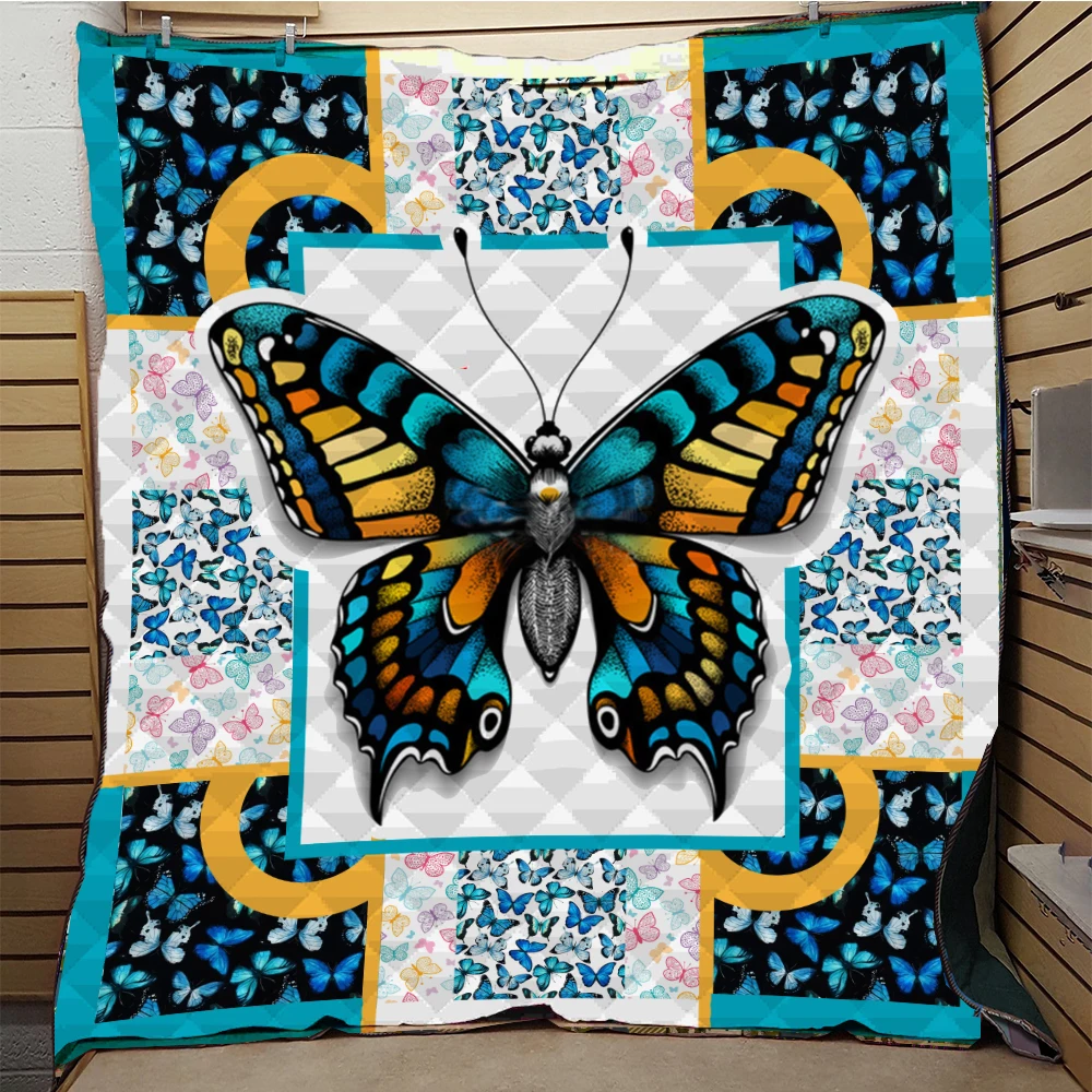 

3D Printing Quilt Blanket Butterfly Style Throw Soft Warm Cotton All Season Quilt for Kids Adult Droppshiping