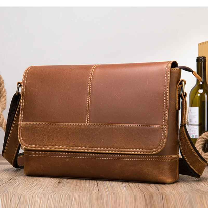 High Quality Genuine Leather Shoulder Bag  Men's Daily Work Messenger Bag Cowskin Crossbody Bags Casual Men's Bags A4 Sling Bag