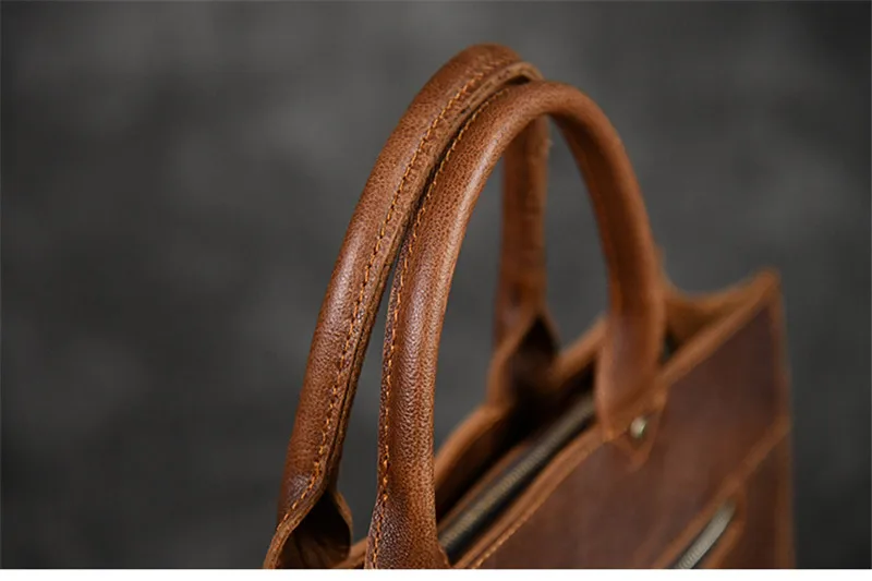 Retro high quality Crazy Horse cowhide men portable briefcase daily outdoor work 15 inch laptop computer shoulder messenger bag