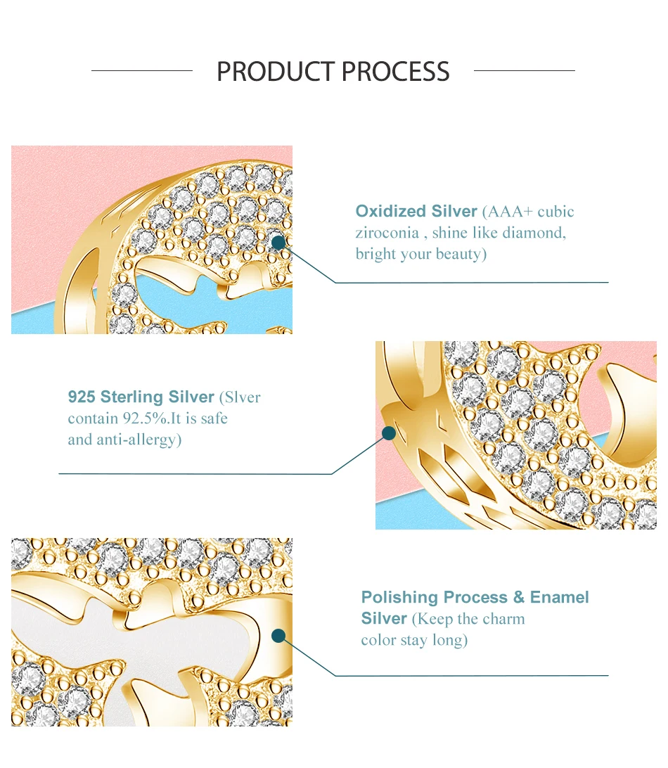 

ELESHE NEW Gold Color Honey Bee In Round Shape Charm 925 Sterling Silver DIY Beads fit Original Charms Silver 925 Bracelet