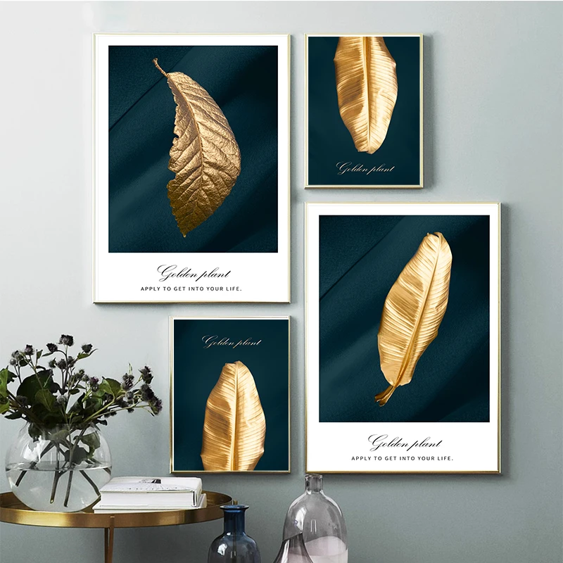 Скандинавский минималистичный Ctyle Golden leavesr холст живопись куадросы плакаты и