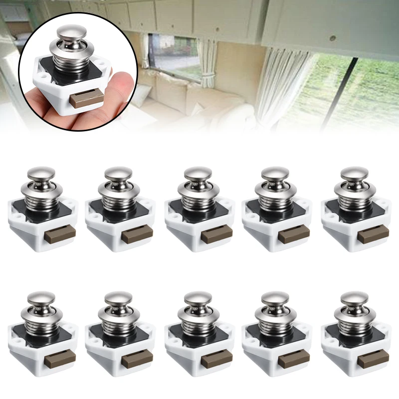 

10pcs Practical Cupboard Push Button Catch Lock Knob Cabinet Latch Camper RV Motorhome Furniture Locks