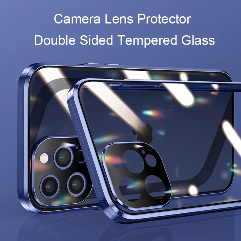Coque 360 Magnetic Case For iPhone 13 Mini 12 Pro MAX 11 14 Case Metal Bumper Tempered Glass Cover Camera Lens Protector Film