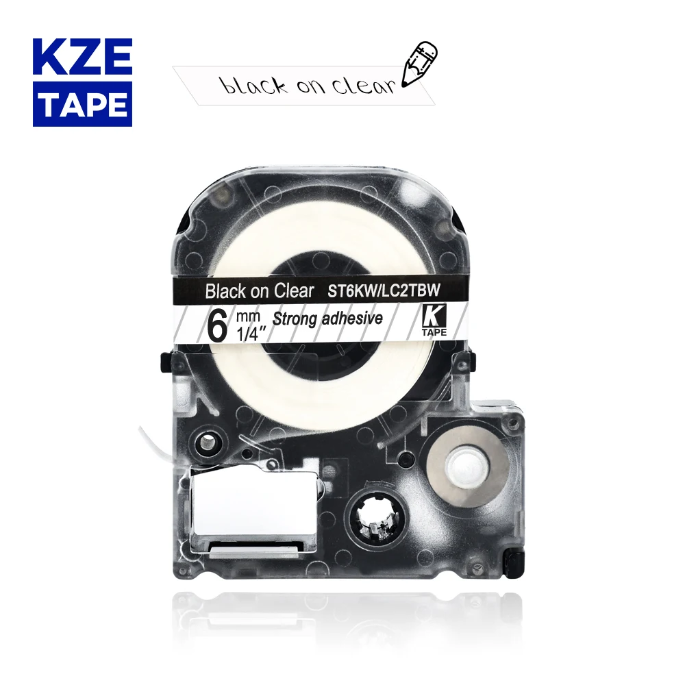 

Epson label tape 6mm black on clear ST6KW LC2TBW typewriter ribbon for KingJim label maker LW-300 LW400Epson label printer