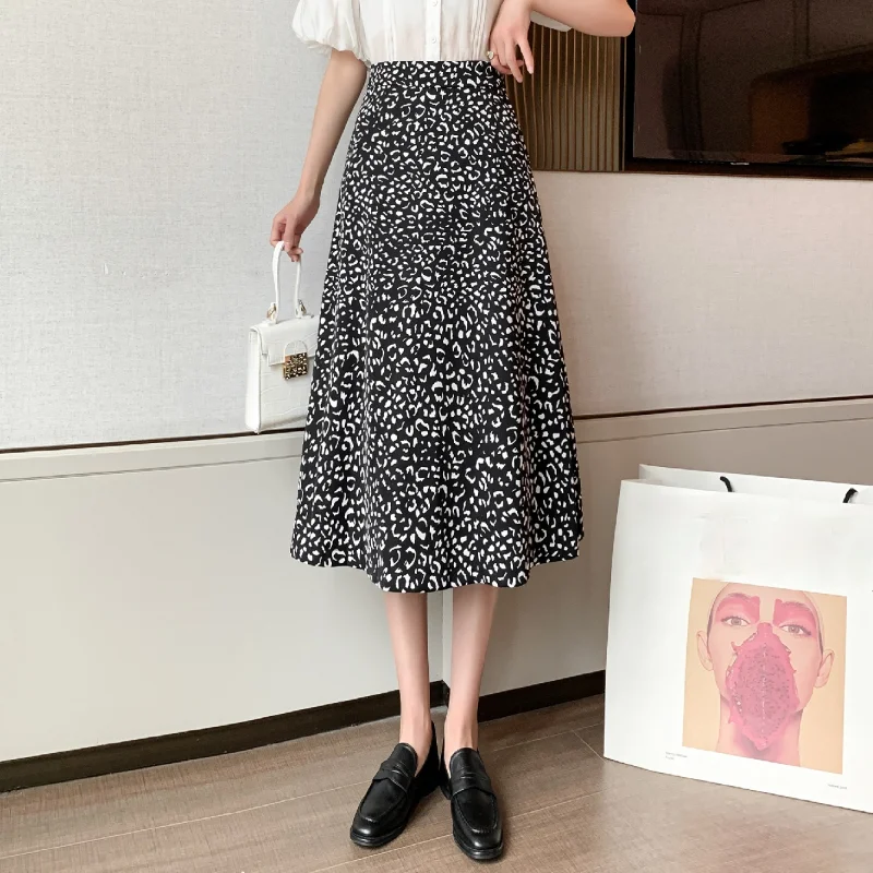 

New Leopard Print Women Midi Skirt Fashion High Waist Spring Summer Female Skirt Leisure Streetwear Ladies A-line Bottom Skirt