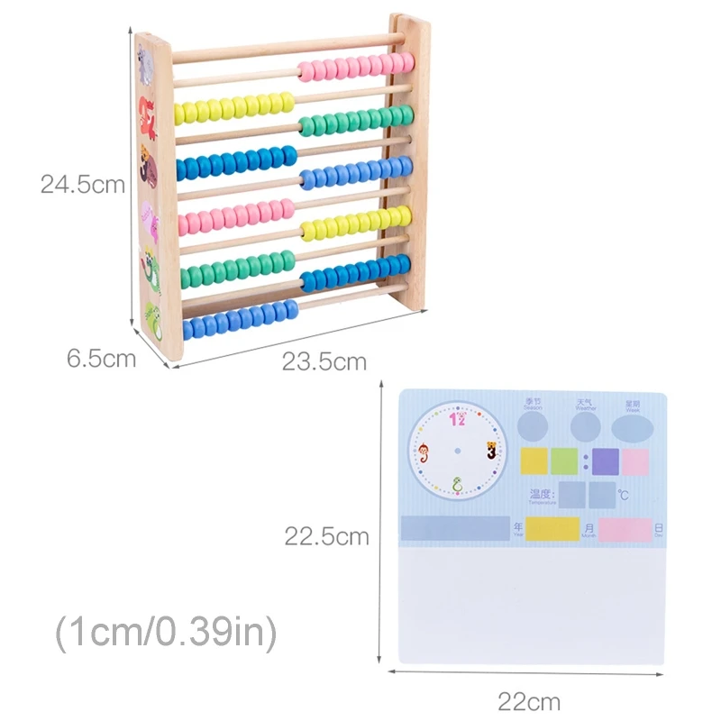 

10-Row Wooden Frame Abacus with Multi-Color Numbers Calculating Beads Counting Sticks Number Alphabet Cards Writingboard