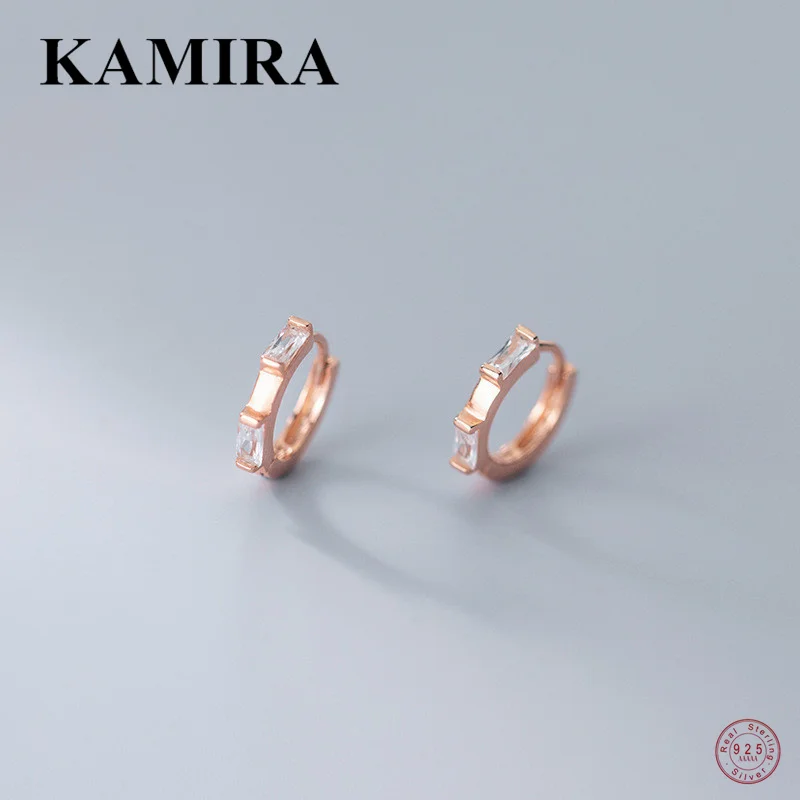 

KAMIRA 925 Sterling Silver Fashion Punk Rock Square White Zircon Round Stud Earrings for Women Party Elegant Gothic Jewelry Gift