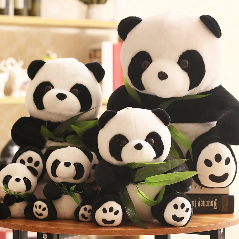 Оптовая продажа гигантская панда плюшевая игрушка кукла сидящая бамбуковый лист