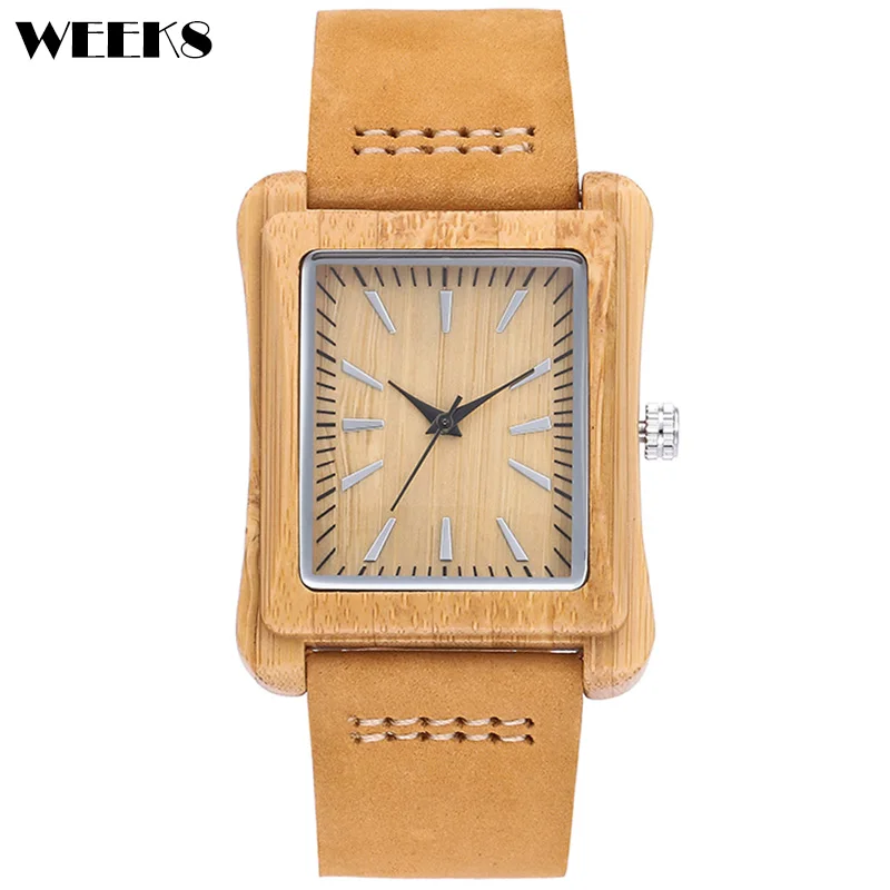 

Minimalist Simple Bamboo Wood Watch for Men Romo Numeral Roman Number Rectangular Dial Wristwatch Rectangle Male Wooden Watches