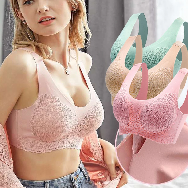 Бюстгальтер женский бесшовный без стальных колец с кружевными вставками |
