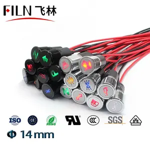 Черный хромированный металл, светодиодный индикатор для световая Приборная панель автомобиля, лодки, 12 В, 14 мм