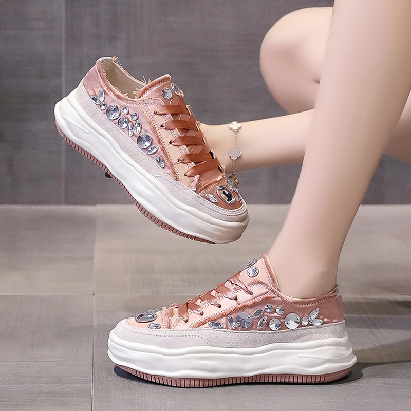 

Sneakers Women Shoes 2021 Designer Rhinestone Thick Sole Female Vulcanized Shoes Casual Platform Sneakers Women Chaussure Femme