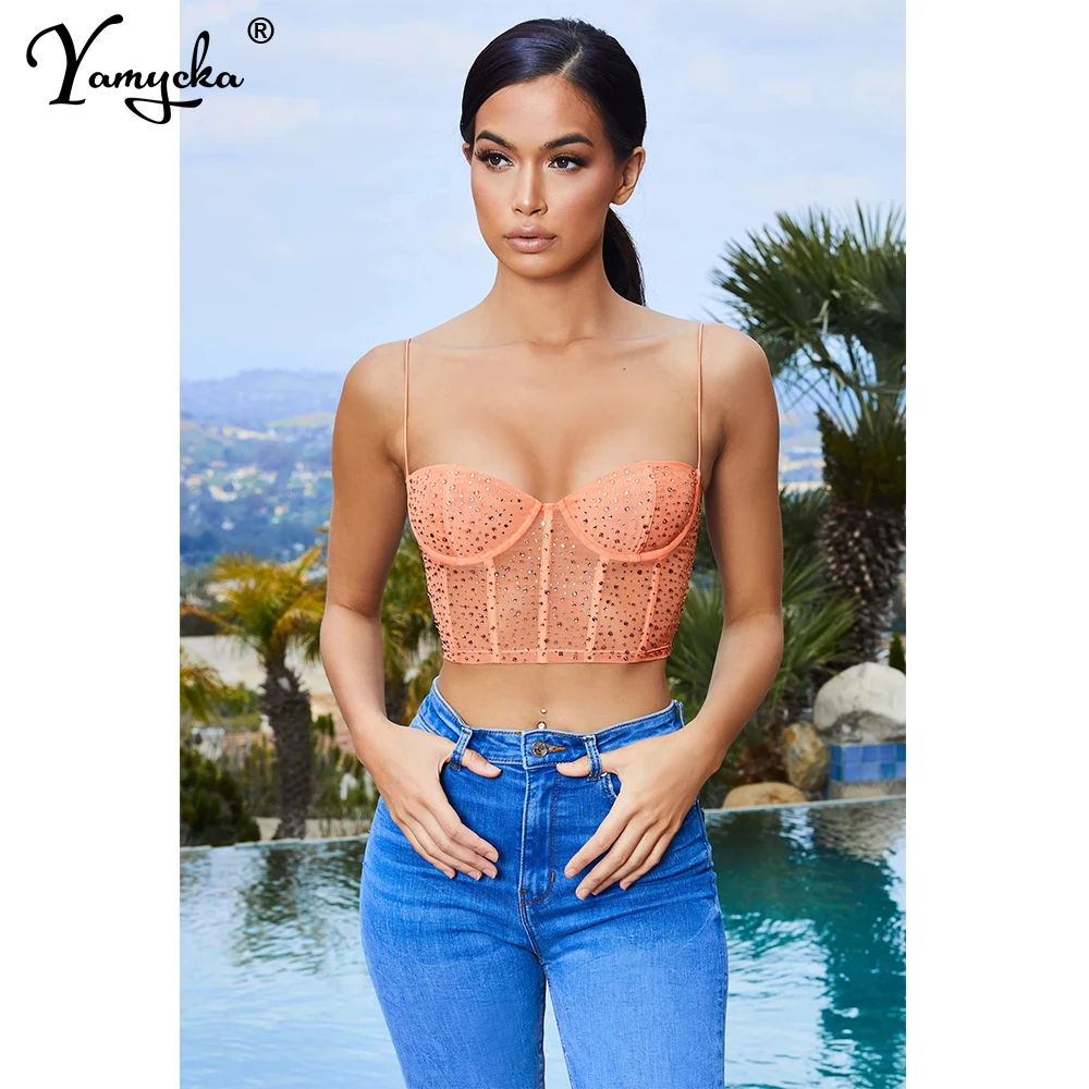 Женское боди сексуальное нижнее белье стразы укороченный топ Женский